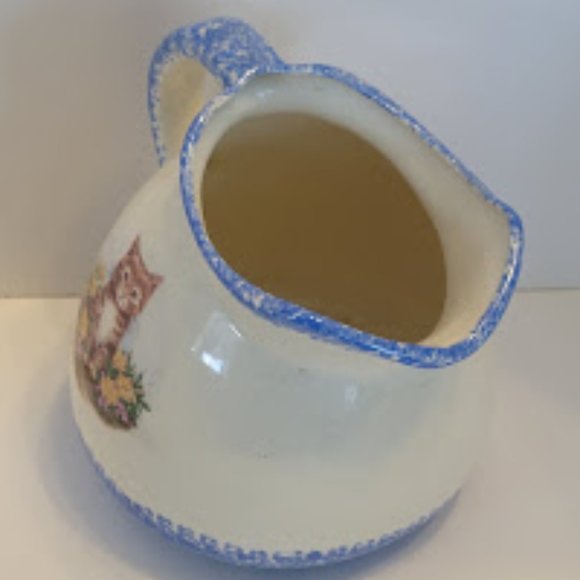 Double Sided Pitcher with Cat Sponged Blue Around Top & Bottom - Picture 5 of 5
